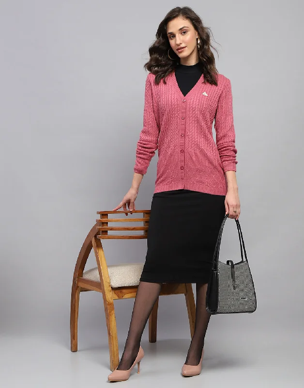 ribbed women cardigan with a classic textureWomen Pink Self Design V Neck Full Sleeve Cardigan ribbed women cardigan with a classic textureWomen Pink Self Design V Neck Full Sleeve Cardigan