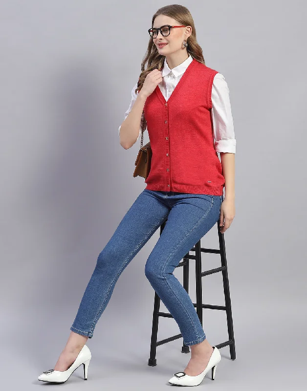 hooded women cardigan for added warmth and styleWomen Pink Solid V Neck Sleeveless Cardigan hooded women cardigan for added warmth and styleWomen Pink Solid V Neck Sleeveless Cardigan