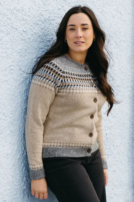 organic cotton women cardigan for an eco - friendly choiceWomens Building Blocks Fair isle Cardigan - Sand organic cotton women cardigan for an eco - friendly choiceWomens Building Blocks Fair isle Cardigan - Sand