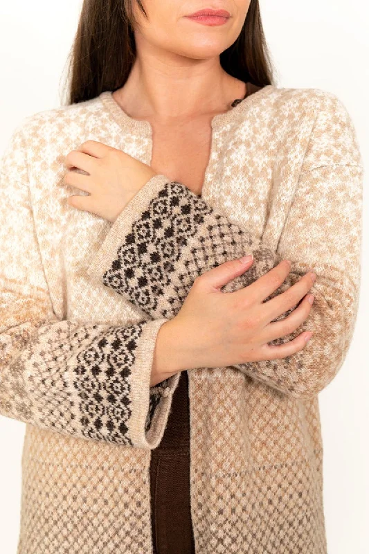 organic cotton women cardigan for an eco - friendly choiceWomens Fair isle Long Kimono Cardigan / Coatigan - Beige organic cotton women cardigan for an eco - friendly choiceWomens Fair isle Long Kimono Cardigan / Coatigan - Beige