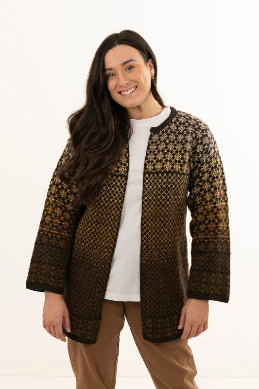 machine washable women cardigan for easy careWomens Fair isle Long Kimono Cardigan / Coatigan - Brown machine washable women cardigan for easy careWomens Fair isle Long Kimono Cardigan / Coatigan - Brown