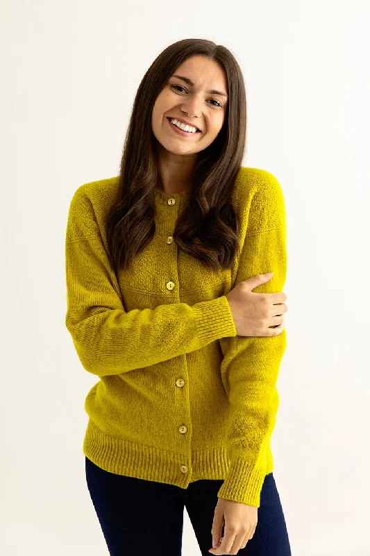 floral print women cardigan for a feminine touchWomens Geelong Superfine Lambswool Gansey Cardigan - Yellow floral print women cardigan for a feminine touchWomens Geelong Superfine Lambswool Gansey Cardigan - Yellow