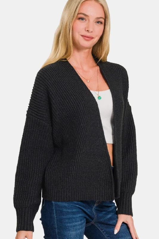 Button - Down Women's Knit Blouses with a Chunky Knit TextureZenana Open Front Drop Shoulder Sweater Cardigan Button - Down Women's Knit Blouses with a Chunky Knit TextureZenana Open Front Drop Shoulder Sweater Cardigan