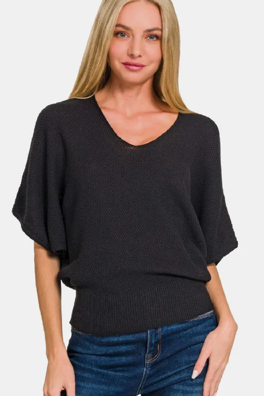 Short - Sleeve Women's Knit Shirts in Pastel Colors for SpringZenana V-Neck Short Sleeve Dolman Sweater Short - Sleeve Women's Knit Shirts in Pastel Colors for SpringZenana V-Neck Short Sleeve Dolman Sweater