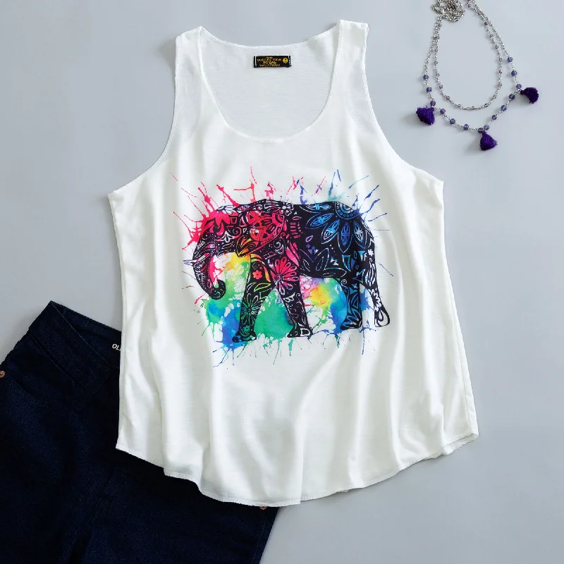 Women's Button - Down Tank Tops in Striped PatternsElephant Love Tank Top