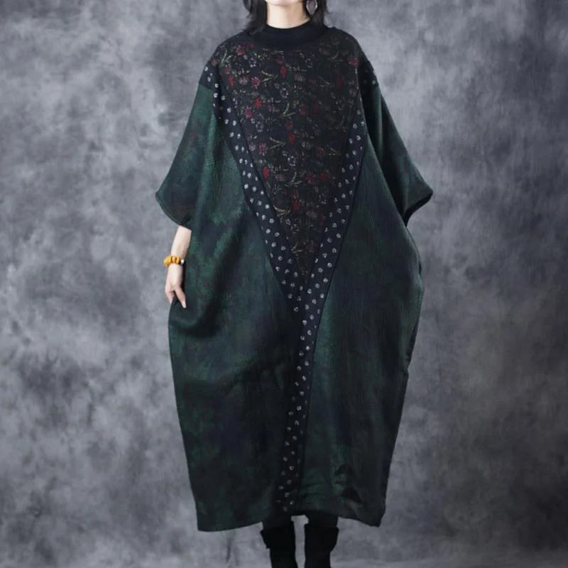 Long - Sleeve Women's Merino Wool Pullovers for Winter Warmth2018 blackish green knit dress Loose high neck sweater patchwork pullover sweater Long - Sleeve Women's Merino Wool Pullovers for Winter Warmth2018 blackish green knit dress Loose high neck sweater patchwork pullover sweater