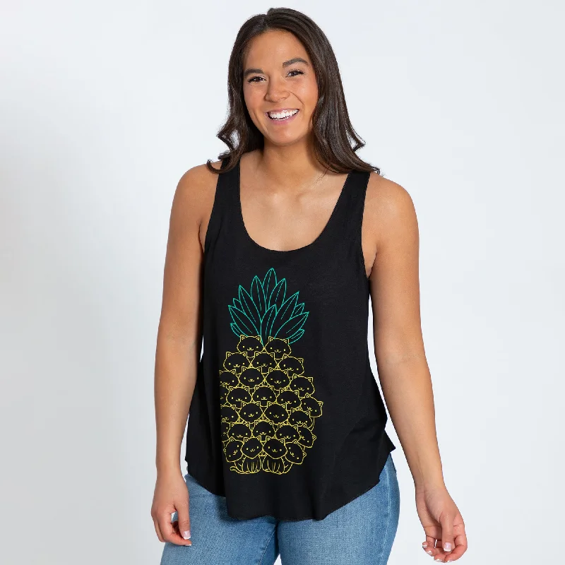 High - Neck Women's Silk Blend Tank Tops for a Luxurious FeelCat Pineapple Tank Top