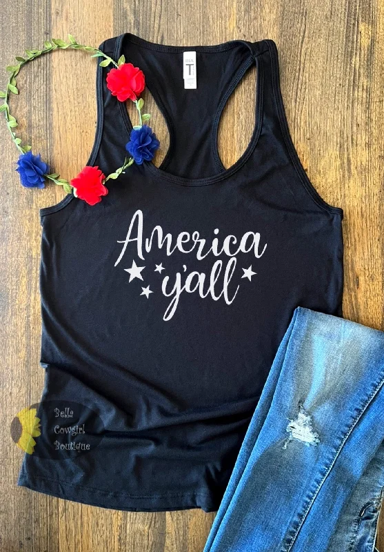 Women's Button - Down Tank Tops in Striped PatternsAmerica Y'all Patriotic July 4th Women's Tank Top Women's Button - Down Tank Tops in Striped PatternsAmerica Y'all Patriotic July 4th Women's Tank Top