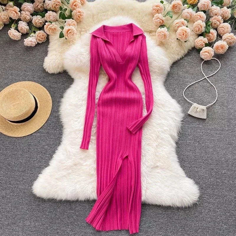 Plus Size Women's Turtleneck Sweater Dresses with Side SlitsAnabelle Knit Dress