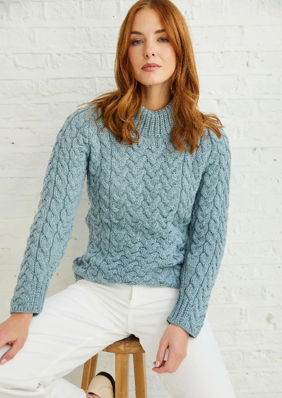 Plus Size Women's Striped Cotton - Blend Sweater in Navy and White for a Nautical ThemeAran Crew Neck Sweater | Mist Marl Plus Size Women's Striped Cotton - Blend Sweater in Navy and White for a Nautical ThemeAran Crew Neck Sweater | Mist Marl