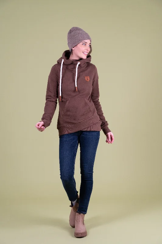 Women's cropped sweatshirt with a lace - trimmed hem for a romantic lookArtia Hoodie Mahogany