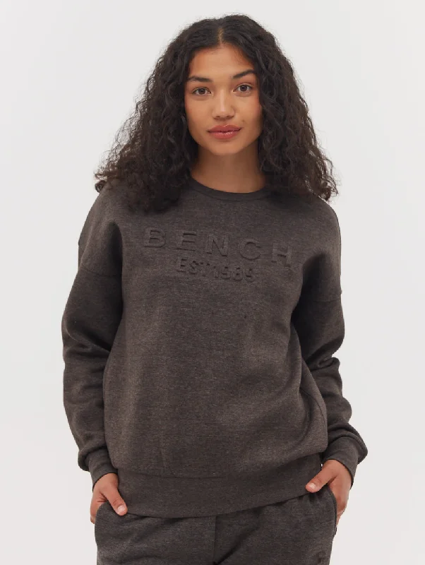 Women's crew - neck sweatshirt in a heather gray shade for a classic and versatile optionAvyanna Deboss Logo Crew Neck Sweatshirt Women's crew - neck sweatshirt in a heather gray shade for a classic and versatile optionAvyanna Deboss Logo Crew Neck Sweatshirt