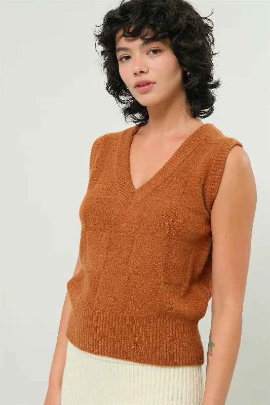 Cropped Women's Knit Vests in a Chunky Stitch for a Cozy LookBasketweave Sweater Vest - Chocolate Cropped Women's Knit Vests in a Chunky Stitch for a Cozy LookBasketweave Sweater Vest - Chocolate