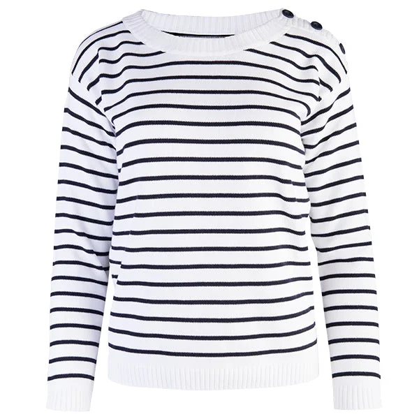 Thermal Women's Pullovers in Dark Colors for Cold WeatherBoatneck Pullover in White/Navy Stripe Thermal Women's Pullovers in Dark Colors for Cold WeatherBoatneck Pullover in White/Navy Stripe