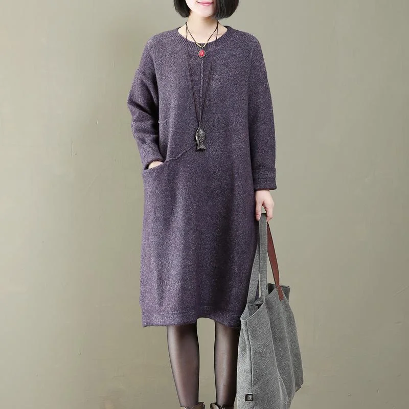 Women's High - Low Hem Pullovers in a Contemporary Designboutique purple knit dresses oversized pullover sweater boutique side pocket spring dresses