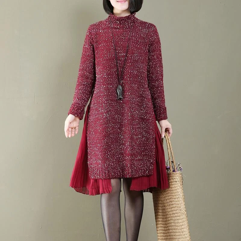 Long - Line Women's Pullovers in a Relaxed Fit for Layeringboutique red shinning pleated patchwork knit dresses oversized long sweaters pullover top quality spring dresses