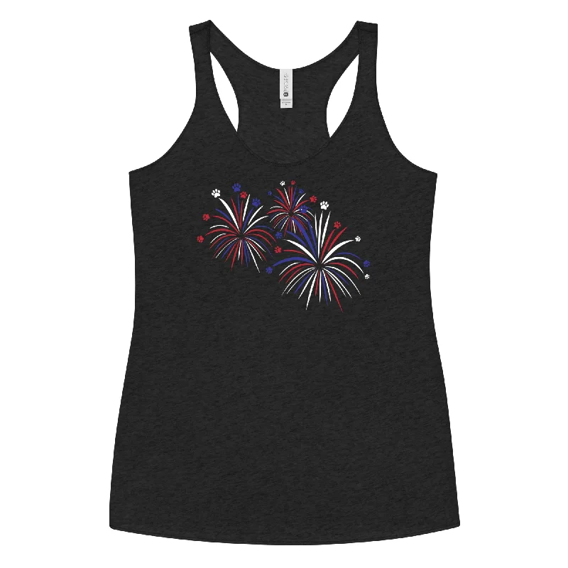 Plus Size Women's Embroidered Tank Tops in Boho StylesFireworks of Paws Tank Top