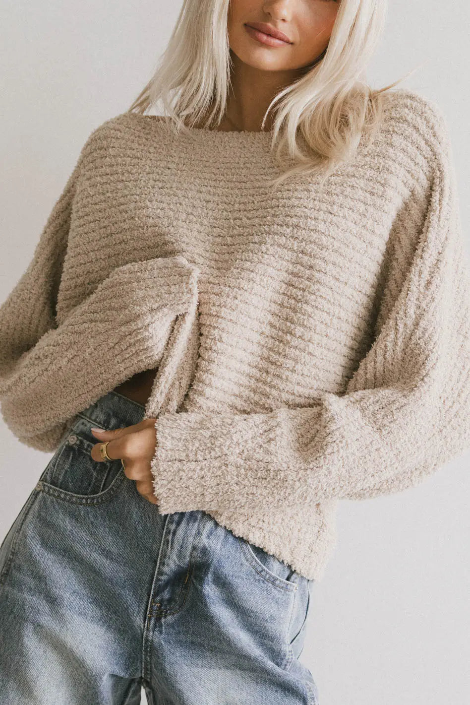 Plus Size Women's Pocket - Detail Sweater in Olive Green for a Practical and Fashionable PieceCalia Knit Sweater in Tan Plus Size Women's Pocket - Detail Sweater in Olive Green for a Practical and Fashionable PieceCalia Knit Sweater in Tan