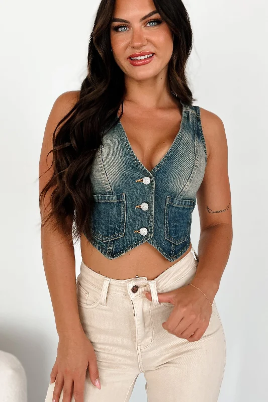 Plus Size Women's Vests with Pockets for Added ConvenienceCarthage Denim Vest Top (Dark Denim) Plus Size Women's Vests with Pockets for Added ConvenienceCarthage Denim Vest Top (Dark Denim)