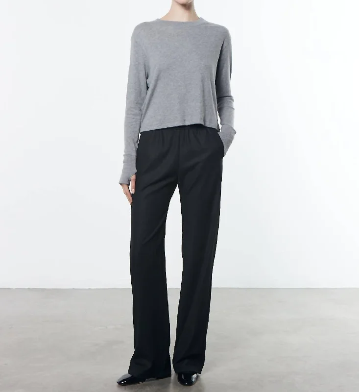 Women's Sheer Lace - Trimmed Sweater in Cream for a Delicate and Elegant AppearanceCashmere Boxy L/s Crew In Smoke Women's Sheer Lace - Trimmed Sweater in Cream for a Delicate and Elegant AppearanceCashmere Boxy L/s Crew In Smoke