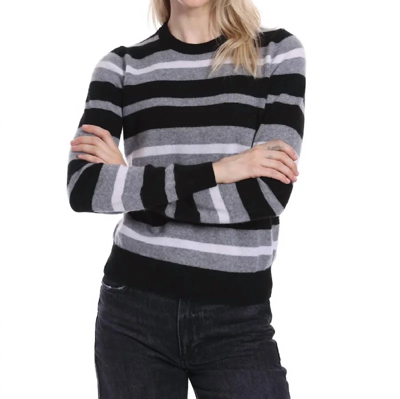 Cropped Women's Pullovers in a Sporty Style for Trendy OutfitsCashmere Striped Pullover Sweater In Black Combo Cropped Women's Pullovers in a Sporty Style for Trendy OutfitsCashmere Striped Pullover Sweater In Black Combo