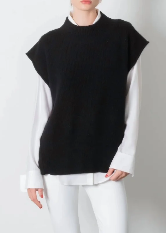 Plus Size Women's Vest Dresses with Belted Waists for a Flattering SilhouetteCashmere Vest With Side Zip Sweater In Caviar (Shimmer) Plus Size Women's Vest Dresses with Belted Waists for a Flattering SilhouetteCashmere Vest With Side Zip Sweater In Caviar (Shimmer)