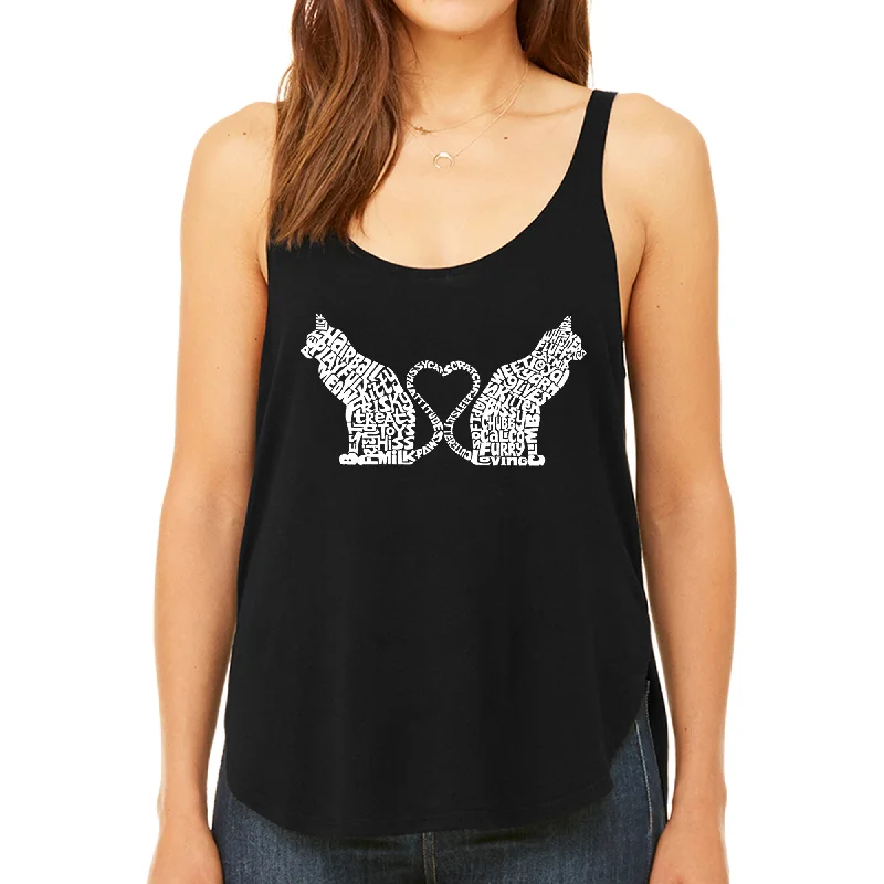 Crew Neck Women's Sustainable Tank Tops Made from Recycled MaterialsCat Tail Hearts - Women's Premium Word Art Flowy Tank Top Crew Neck Women's Sustainable Tank Tops Made from Recycled MaterialsCat Tail Hearts - Women's Premium Word Art Flowy Tank Top