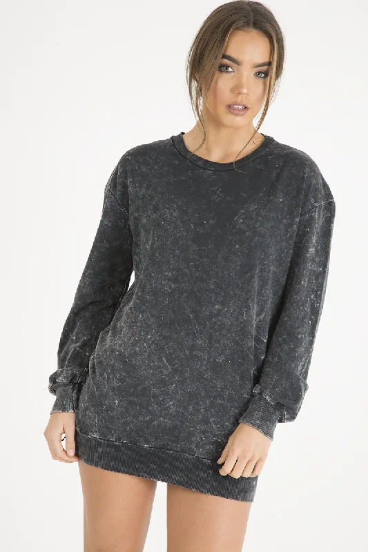 Women's Off - Shoulder Chunky Knit Sweater Dresses in Earth TonesCharcoal Acid Wash Jumper Dress - Cheryl Women's Off - Shoulder Chunky Knit Sweater Dresses in Earth TonesCharcoal Acid Wash Jumper Dress - Cheryl