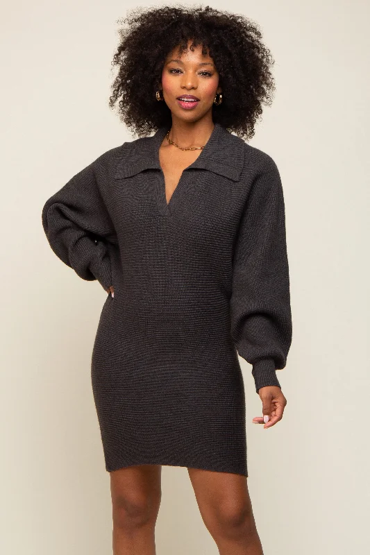 Mermaid - Style Women Dress with a Fitted Silhouette for Special OccasionsCharcoal Sweater Knit Mini Dress Mermaid - Style Women Dress with a Fitted Silhouette for Special OccasionsCharcoal Sweater Knit Mini Dress