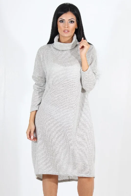 Mini - Length Women's Chunky Knit Sweater Dresses in Bold HuesCharley Grey Cowl Neck Oversized Jumper Dress Mini - Length Women's Chunky Knit Sweater Dresses in Bold HuesCharley Grey Cowl Neck Oversized Jumper Dress