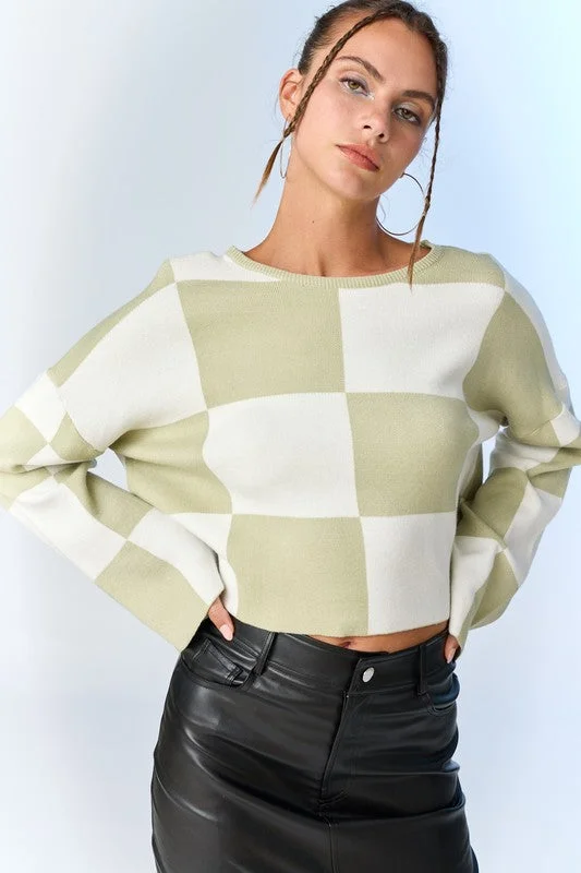 Cropped Women's Pullovers in a Sporty Style for Trendy OutfitsCheckmate Long Sleeve Pullover Sweater Top Cropped Women's Pullovers in a Sporty Style for Trendy OutfitsCheckmate Long Sleeve Pullover Sweater Top