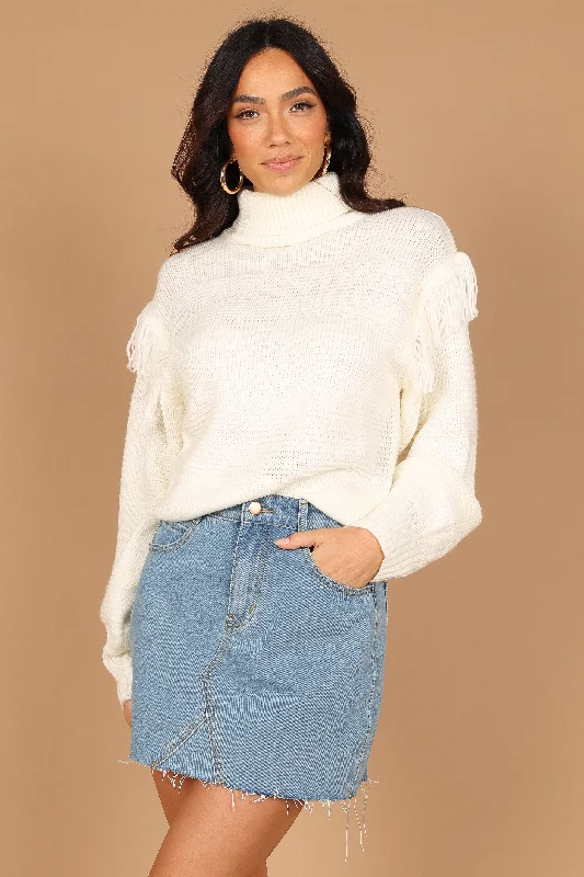 Women's Sheer Lace - Trimmed Sweater in Cream for a Delicate and Elegant AppearanceChristie Fringe Knit Sweater - Cream Women's Sheer Lace - Trimmed Sweater in Cream for a Delicate and Elegant AppearanceChristie Fringe Knit Sweater - Cream