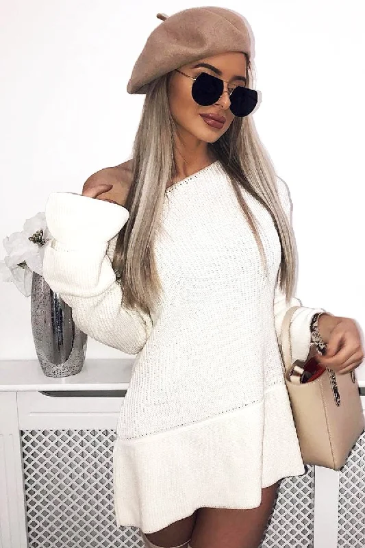 Plus Size Women's Fit - and - Flare Sweater Dresses with Ruffled HemCream Bell Sleeve Extreme Hem Chunky Knit Jumper Dress - Paige Plus Size Women's Fit - and - Flare Sweater Dresses with Ruffled HemCream Bell Sleeve Extreme Hem Chunky Knit Jumper Dress - Paige