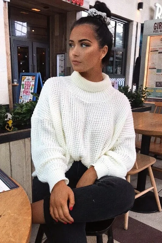 Longline Women's Mohair Sweater Dresses in a Loose FitCream Chunky Knit Jumper Dress - Maci