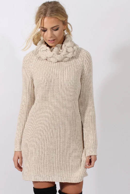 Plus Size Women's Asymmetric Hem Sweater Dresses in Modern DesignsCream Chunky Turtleneck Knit Jumper Dress - Cloe Plus Size Women's Asymmetric Hem Sweater Dresses in Modern DesignsCream Chunky Turtleneck Knit Jumper Dress - Cloe