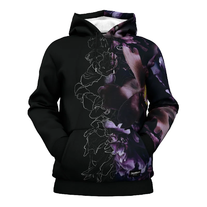 Women's cropped sweatshirt with a lace - trimmed hem for a romantic lookDark Peony Hoodie Women's cropped sweatshirt with a lace - trimmed hem for a romantic lookDark Peony Hoodie