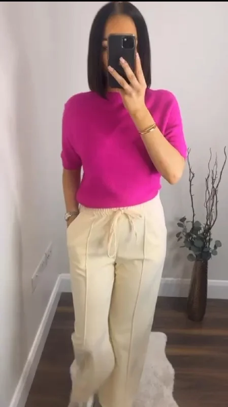 Women's Turtleneck Cashmere - Blend Sweater in Charcoal for a Sophisticated Winter EnsembleAlpaca blend Short sleeve knit in Hot Pink Women's Turtleneck Cashmere - Blend Sweater in Charcoal for a Sophisticated Winter EnsembleAlpaca blend Short sleeve knit in Hot Pink