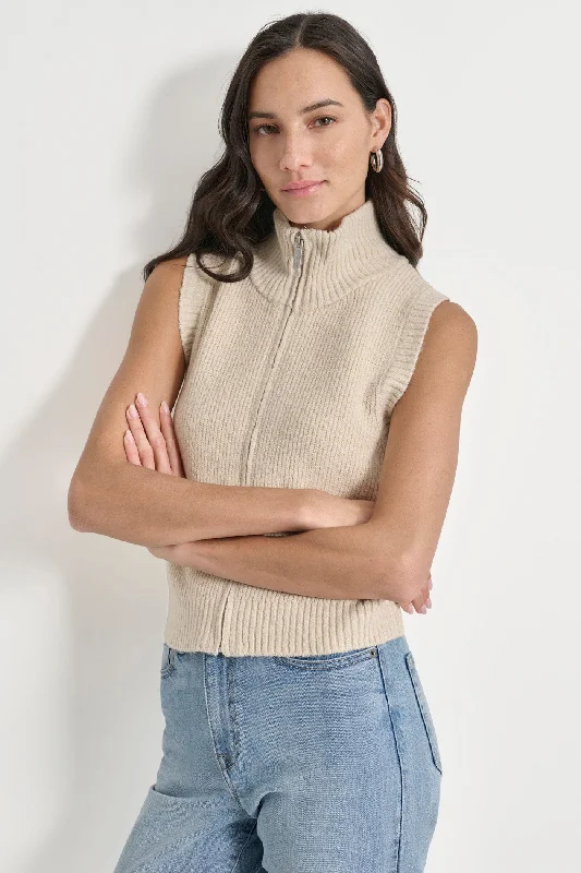 Embroidered Women's Velvet Vests with Intricate Motifs for a Luxurious FeelLUREX MOCK NECK ZIP FRONT VEST Embroidered Women's Velvet Vests with Intricate Motifs for a Luxurious FeelLUREX MOCK NECK ZIP FRONT VEST