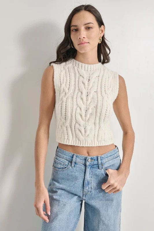 Button - Front Women's Linen Vests in Light Colors for SummerCHUNKY CABLE MOCK NECK VEST Button - Front Women's Linen Vests in Light Colors for SummerCHUNKY CABLE MOCK NECK VEST