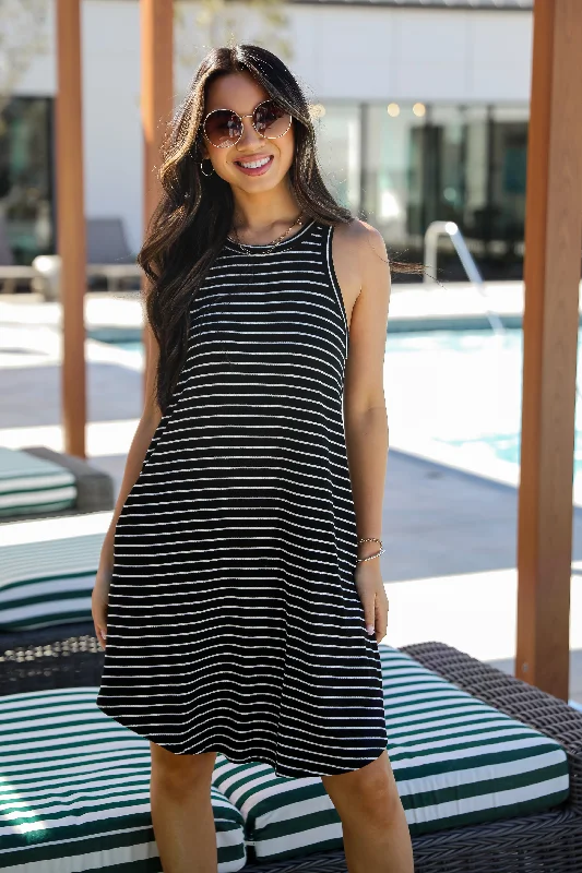 Plus Size Women Dress with a Flattering A - Line Cut for Comfort and StyleFINAL SALE - Do Not Disturb Black Striped Mini Dress - DU DEAL Plus Size Women Dress with a Flattering A - Line Cut for Comfort and StyleFINAL SALE - Do Not Disturb Black Striped Mini Dress - DU DEAL
