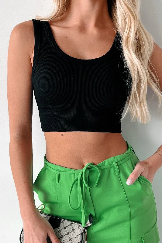 Sequin - Embellished Women's Crop Top in Black for a Glamorous Party LookEasy Bliss Ribbed Seamless Crop Top (Black) Sequin - Embellished Women's Crop Top in Black for a Glamorous Party LookEasy Bliss Ribbed Seamless Crop Top (Black)