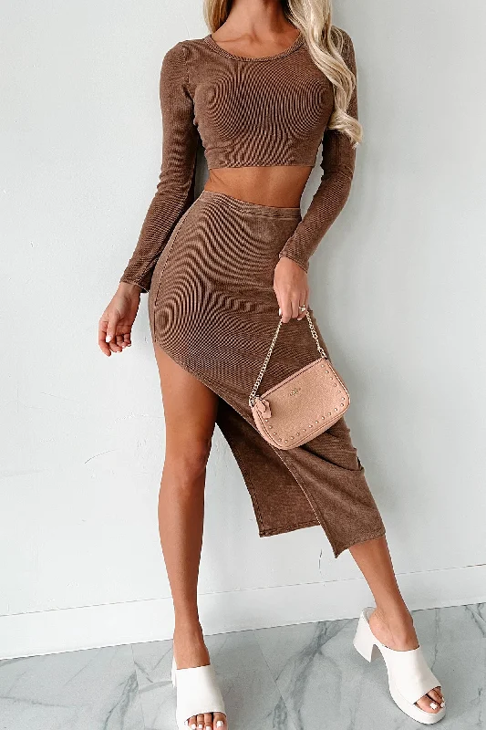 Tie - Front Women's Crop Top in Orange for a Playful and Adjustable FitEasy To Admire Ribbed Crop Top & Midi Skirt Set (Espresso) Tie - Front Women's Crop Top in Orange for a Playful and Adjustable FitEasy To Admire Ribbed Crop Top & Midi Skirt Set (Espresso)