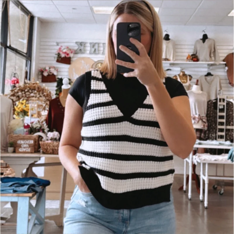 Plus Size Women's Faux Leather Vests for a Bold LookFind Your Way Striped Vest Black Plus Size Women's Faux Leather Vests for a Bold LookFind Your Way Striped Vest Black