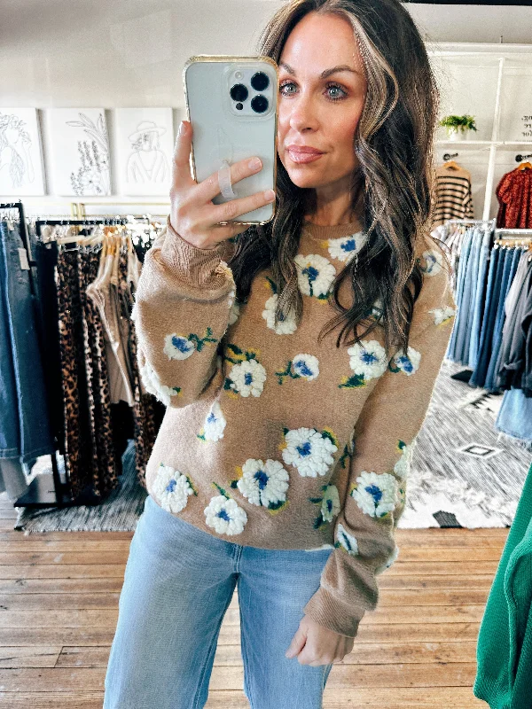 Graphic Print Women's Pullovers with Inspirational QuotesFloral Pullover Sweater- Mocha Graphic Print Women's Pullovers with Inspirational QuotesFloral Pullover Sweater- Mocha