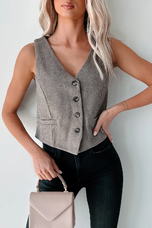 Cropped Women's Knit Vests in a Chunky Stitch for a Cozy LookGentleman's Agreement Herringbone Vest Top (Brown) Cropped Women's Knit Vests in a Chunky Stitch for a Cozy LookGentleman's Agreement Herringbone Vest Top (Brown)
