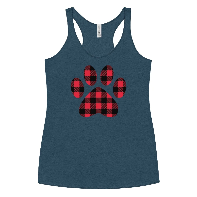 Plus Size Women's Criss - Cross Back Tank Tops in Neon ColorsGingham Paw Print Tank Top Plus Size Women's Criss - Cross Back Tank Tops in Neon ColorsGingham Paw Print Tank Top