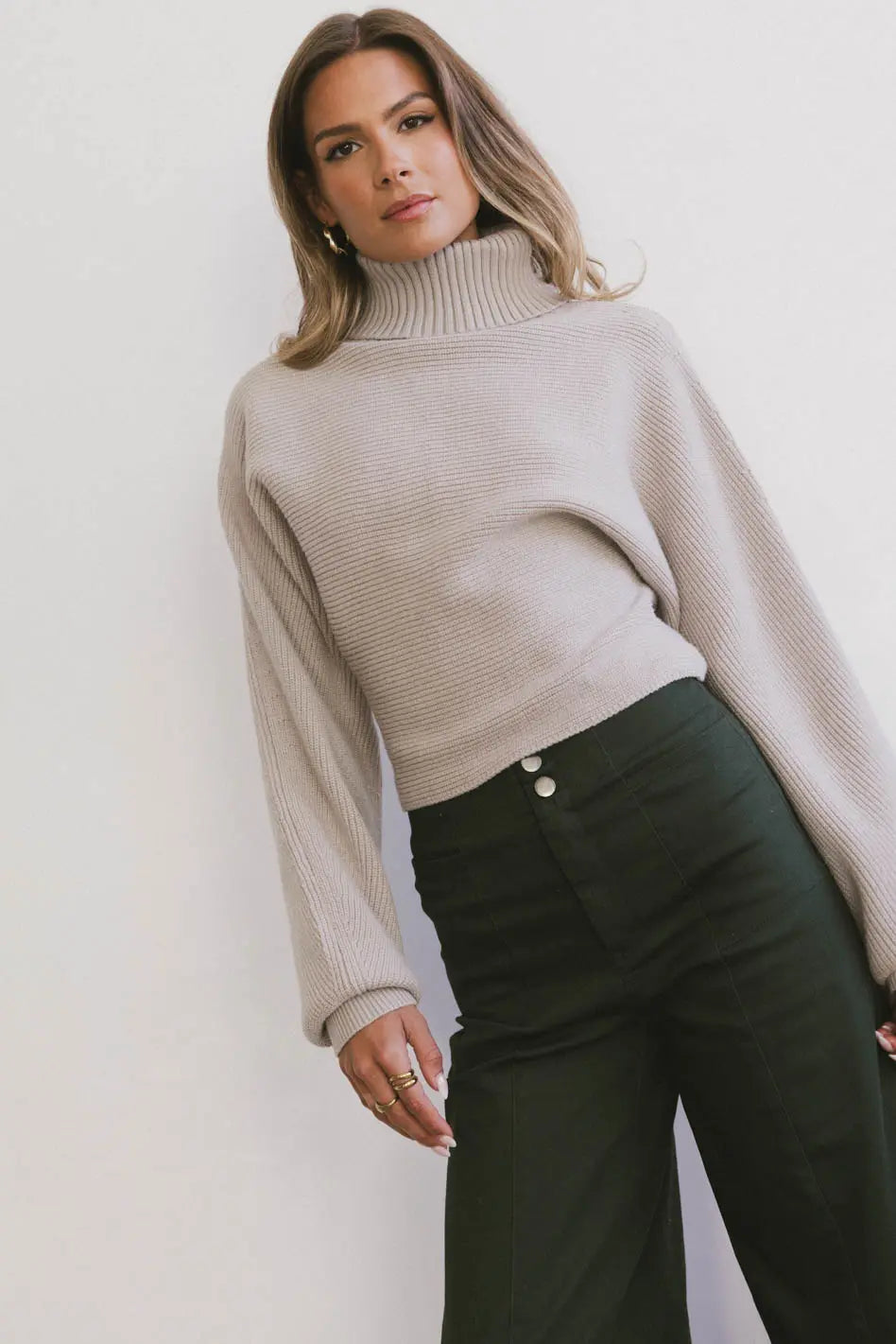 Plus Size Women's Fringe - Trimmed Sweater in Beige for a Boho - Inspired StyleGracelyn Turtleneck Sweater in Fog Plus Size Women's Fringe - Trimmed Sweater in Beige for a Boho - Inspired StyleGracelyn Turtleneck Sweater in Fog