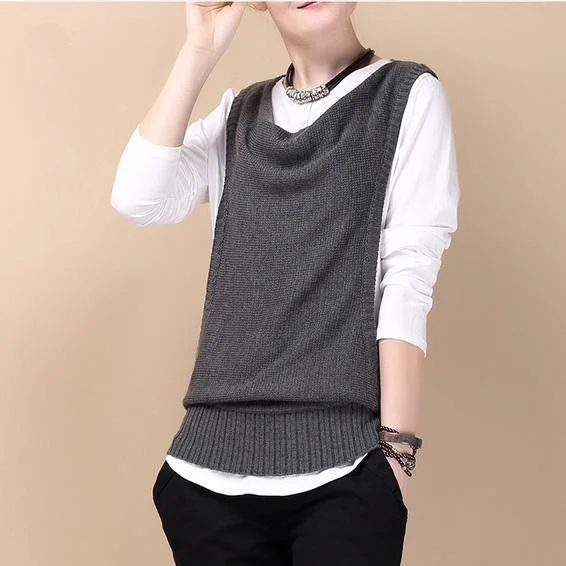 Sleeveless Women's Cashmere Vests for a Luxurious LayerGray cotton vest sweater plus size Sleeveless Women's Cashmere Vests for a Luxurious LayerGray cotton vest sweater plus size