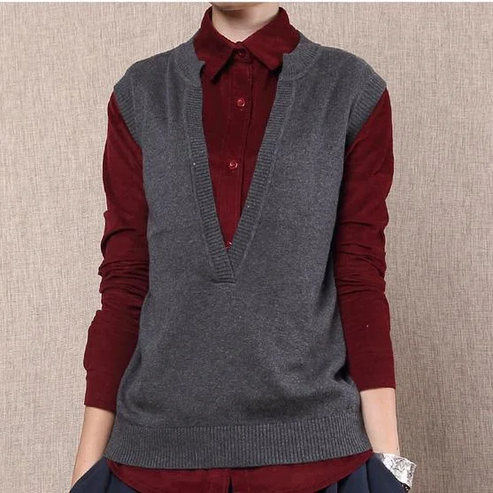 Quilted Women's Down Vests in Bright Colors for Outdoor AdventuresGray V-neck cotton knitted sweater vest Quilted Women's Down Vests in Bright Colors for Outdoor AdventuresGray V-neck cotton knitted sweater vest