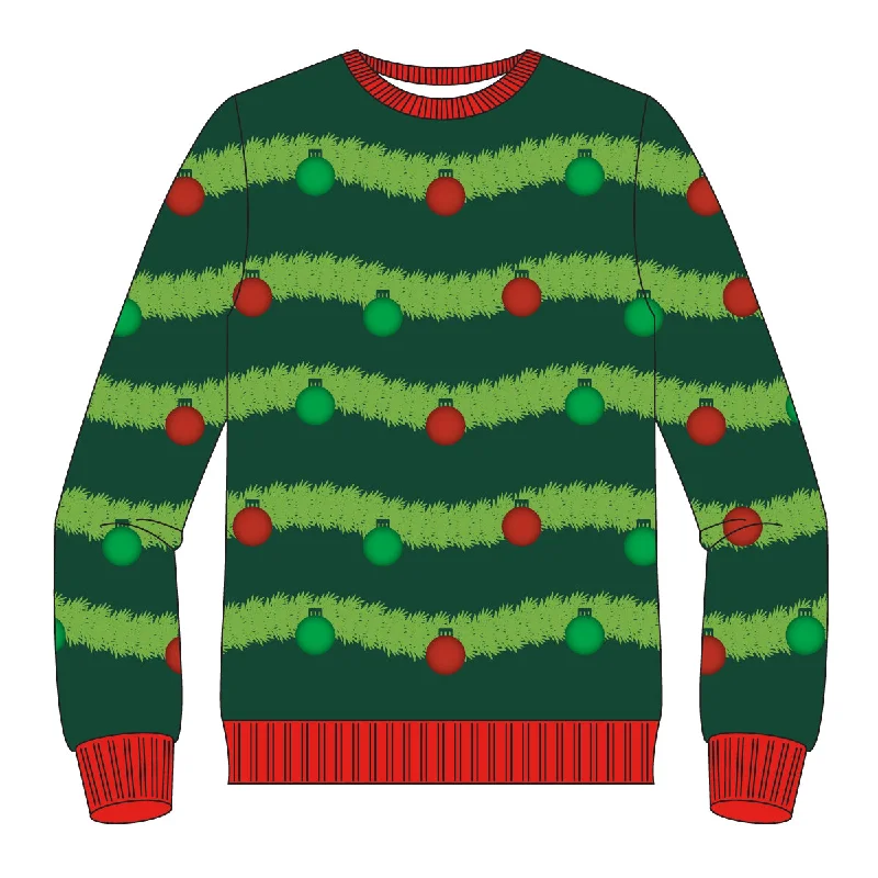 Plus Size Women's Mock - Neck Sweater in Teal with a Side Slit for a Modern TwistGreen 3D Garland & Ornament Ugly Christmas Sweater Plus Size Women's Mock - Neck Sweater in Teal with a Side Slit for a Modern TwistGreen 3D Garland & Ornament Ugly Christmas Sweater